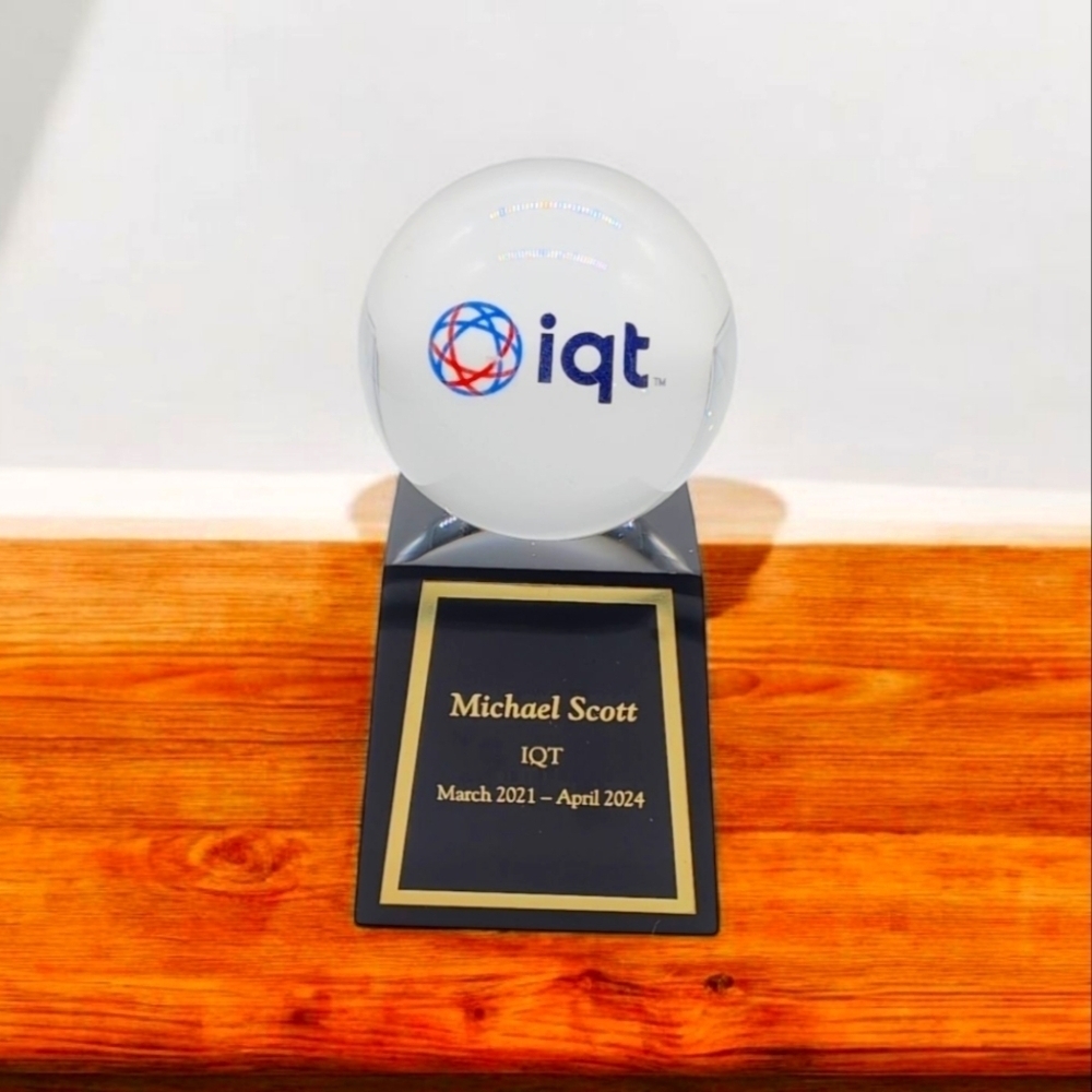 Clear Acrylic Globe Award Michael Scott IQT with Base